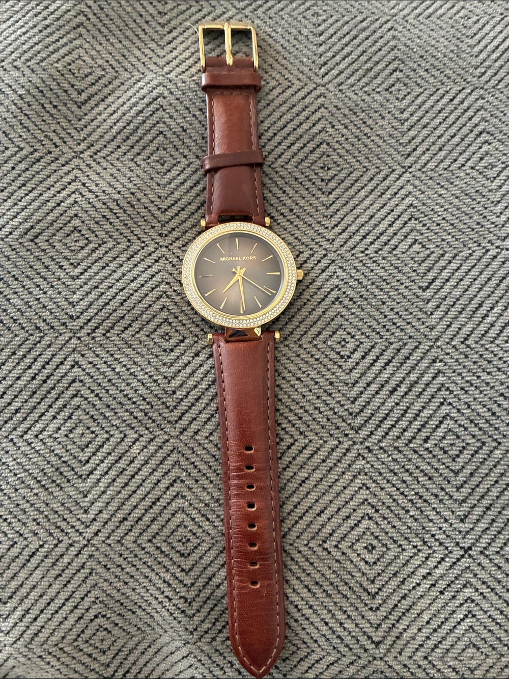 Michael Kors Men's Brown Leather Strap Watch with Gold-Tone Case and Brown Dial